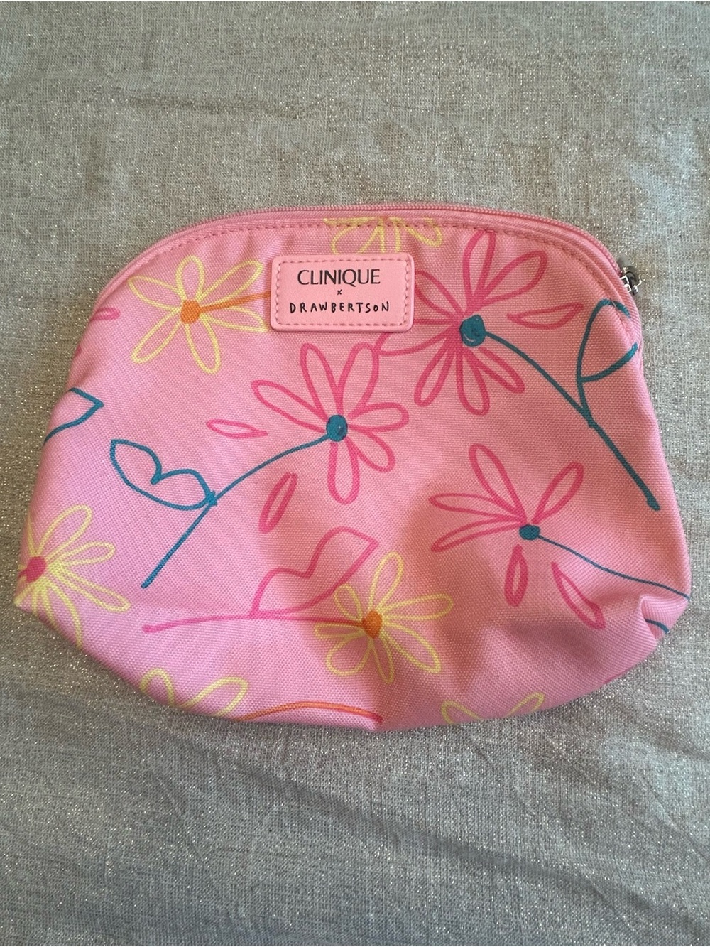 Clinique x Drawbertson Pink Floral Makeup Bag Cosmetic Pouch Travel Case